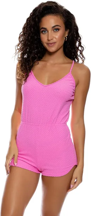 Luli Fama Beach Fuzz Spaghetti Strap Short Romper Bubblegum SM
