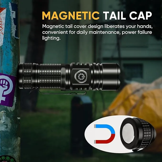 LUXJUMPER Super Bright LED Mini Flashlights with Portable Clip & Tail Magnet Rechargeable Hat Clip Light, EDC Zoomable 3 Modes, Waterproof Tactical Flashlight for Hiking, Camping, Hurricane Outage