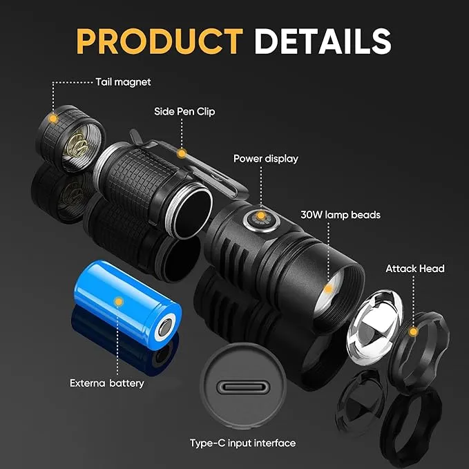 LUXJUMPER Super Bright LED Mini Flashlights with Portable Clip & Tail Magnet Rechargeable Hat Clip Light, EDC Zoomable 3 Modes, Waterproof Tactical Flashlight for Hiking, Camping, Hurricane Outage