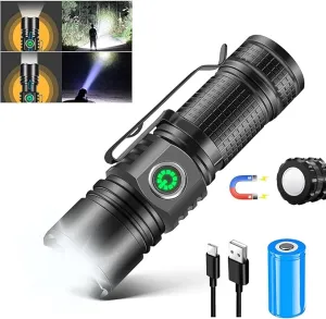LUXJUMPER Super Bright LED Mini Flashlights with Portable Clip & Tail Magnet Rechargeable Hat Clip Light, EDC Zoomable 3 Modes, Waterproof Tactical Flashlight for Hiking, Camping, Hurricane Outage