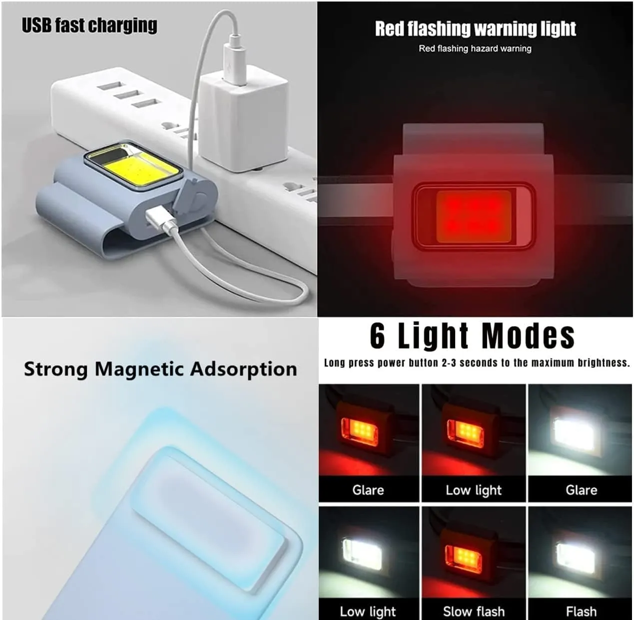 Magnetic Cob Work Light,Safety Running Light with Strong Magnetic Clip,6 Light Modes USB Rechargeable Waterproof Mini Led Keychain Light with Headband for Night Running Joggers Walking Hiking (3Pcs)