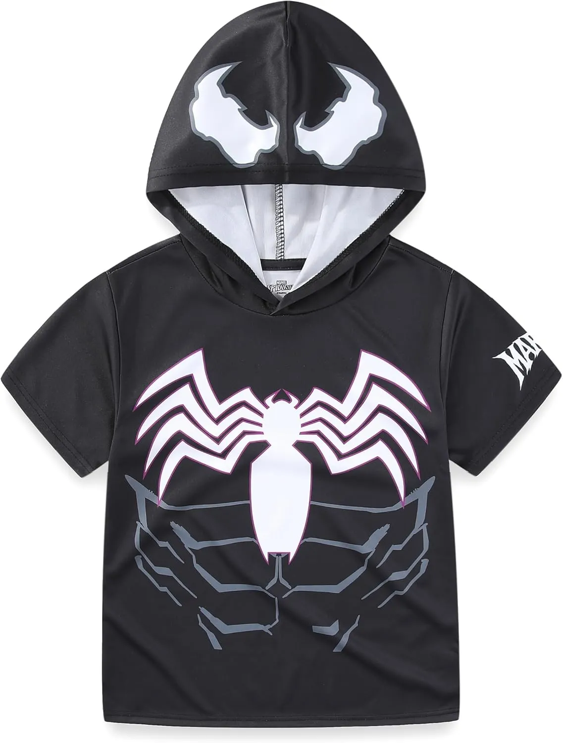 Marvel Spider-Man Venom Boys Hooded Athletic T-Shirt and Active Mesh Short Set for Big Kids
