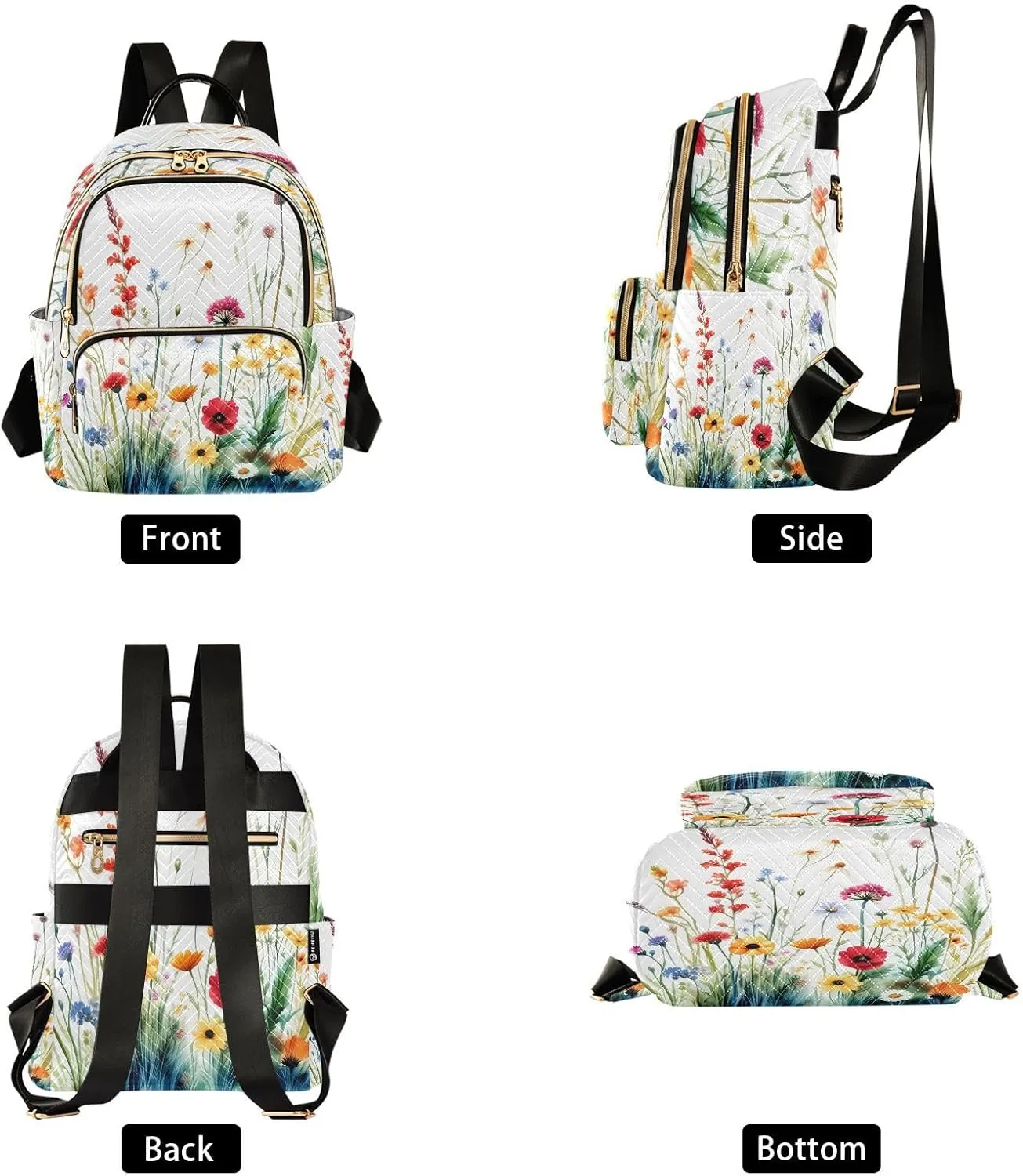 Meadow Flowers White Backpack Purse for Women Travel Bag with Anti-theft Back for College Trips S
