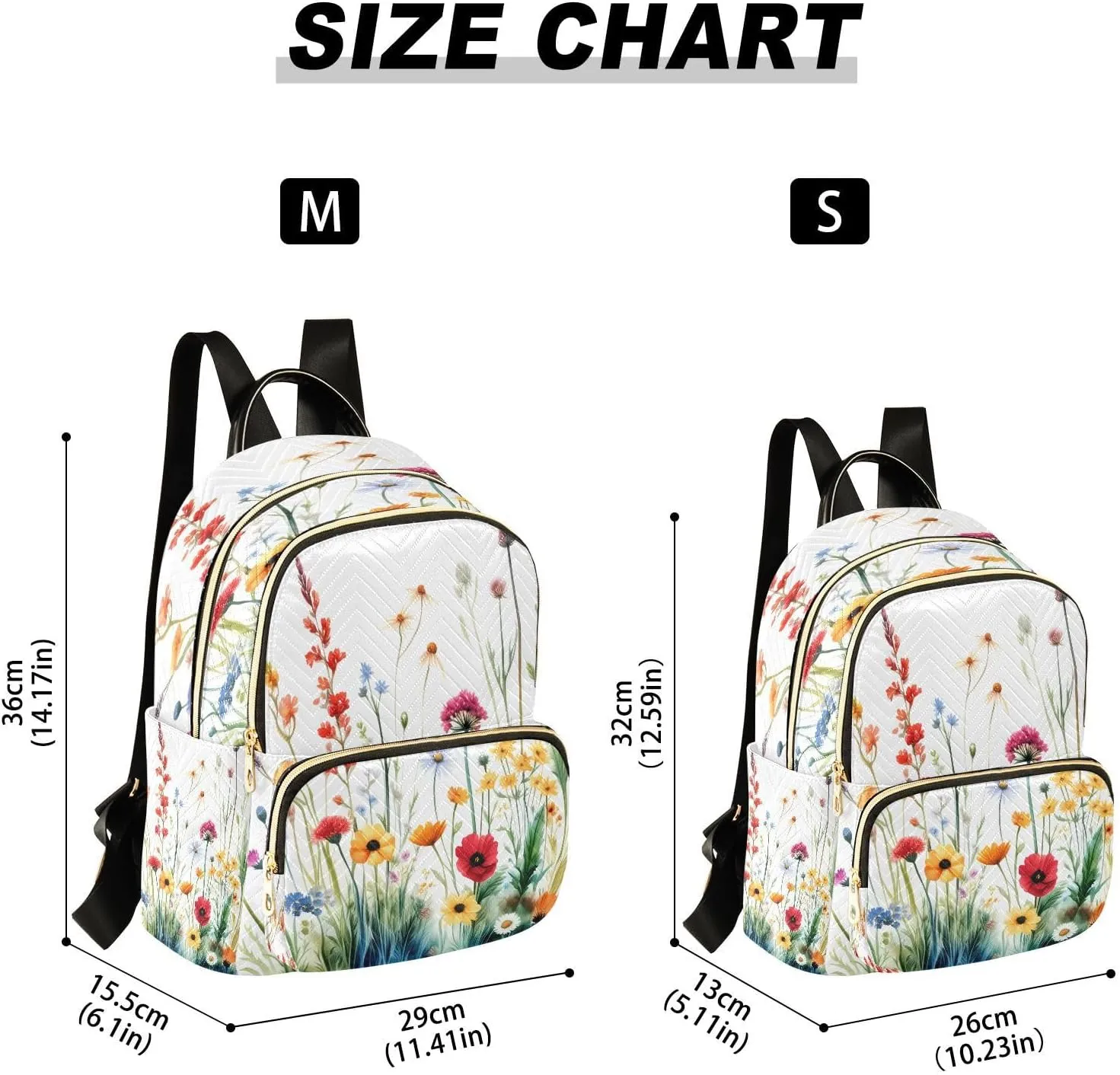 Meadow Flowers White Backpack Purse for Women Travel Bag with Anti-theft Back for College Trips S