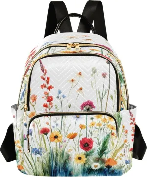 Meadow Flowers White Backpack Purse for Women Travel Bag with Anti-theft Back for College Trips S