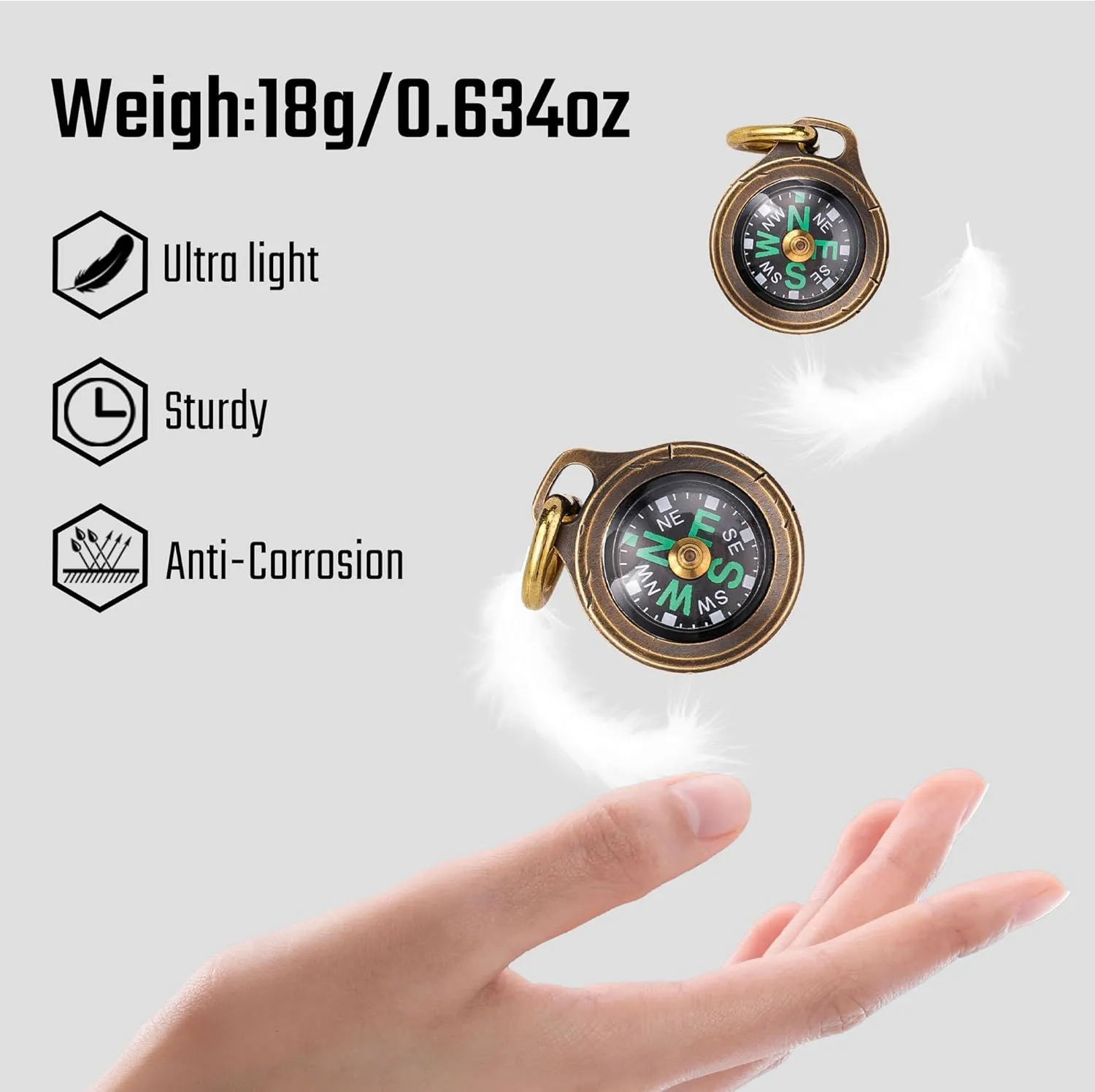 MecArmy CMP/CMP2 Mini Compass- Meaningful Graduation Birthday Gifts for Men Women, EDC Titanium/Brass/Copper Pocket Compass for Hiking SurvivaI, IPX5 Waterproof, Glow in The Dark, Necklace Pendant