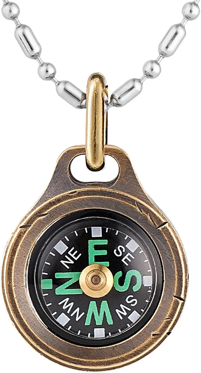 MecArmy CMP/CMP2 Mini Compass- Meaningful Graduation Birthday Gifts for Men Women, EDC Titanium/Brass/Copper Pocket Compass for Hiking SurvivaI, IPX5 Waterproof, Glow in The Dark, Necklace Pendant