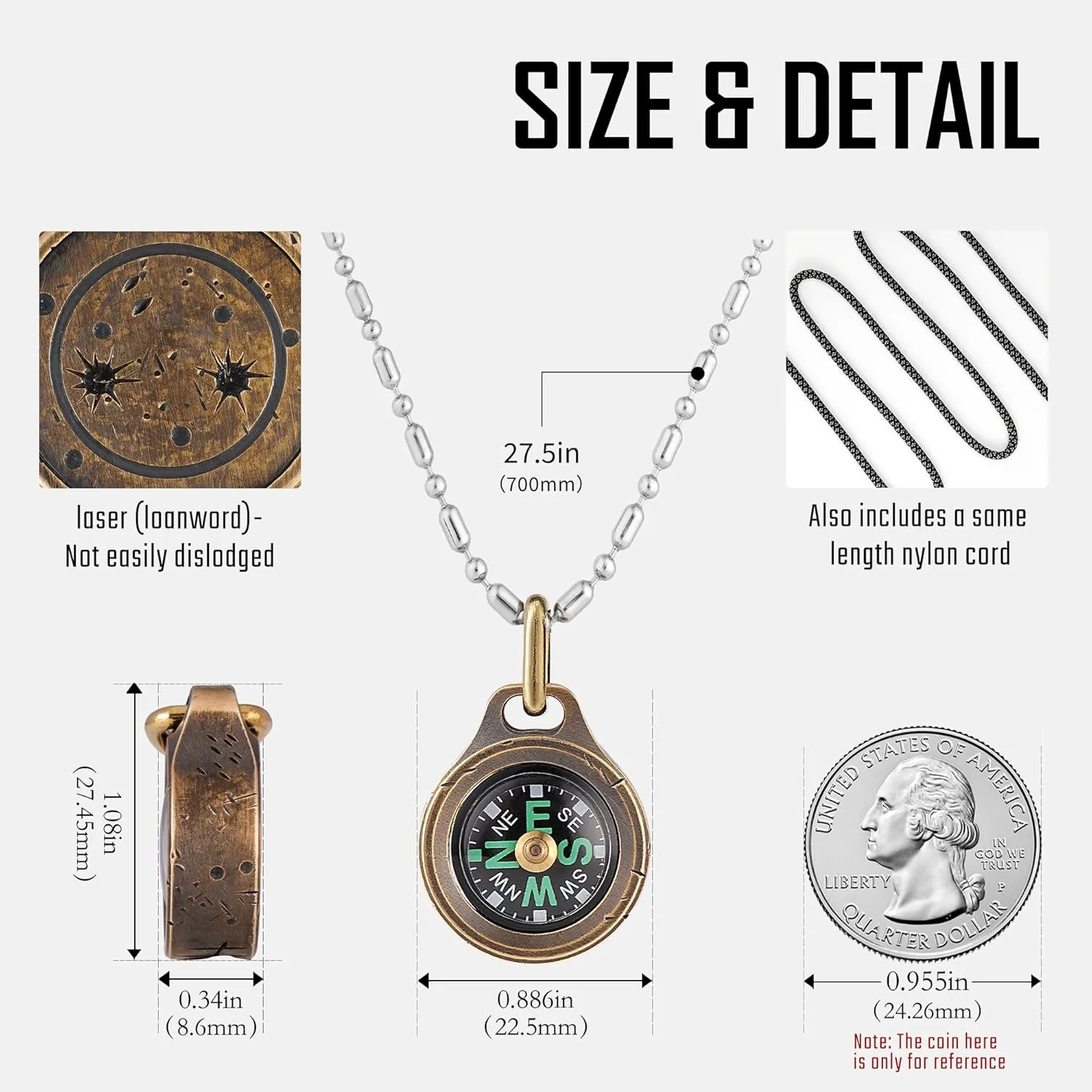 MecArmy CMP/CMP2 Mini Compass- Meaningful Graduation Birthday Gifts for Men Women, EDC Titanium/Brass/Copper Pocket Compass for Hiking SurvivaI, IPX5 Waterproof, Glow in The Dark, Necklace Pendant