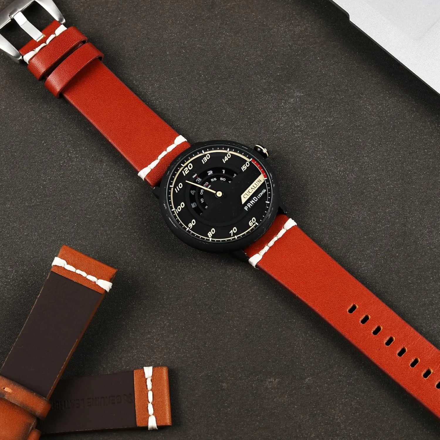 Men's Leather Watch Strap - Genuine Leather Strap with Stainless Steel Buckle and Strap Remover 20mm 22mm 24mm
