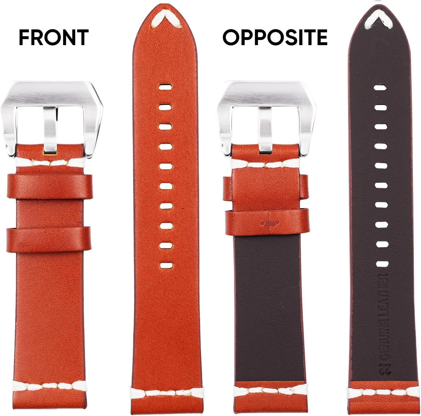 Men's Leather Watch Strap - Genuine Leather Strap with Stainless Steel Buckle and Strap Remover 20mm 22mm 24mm