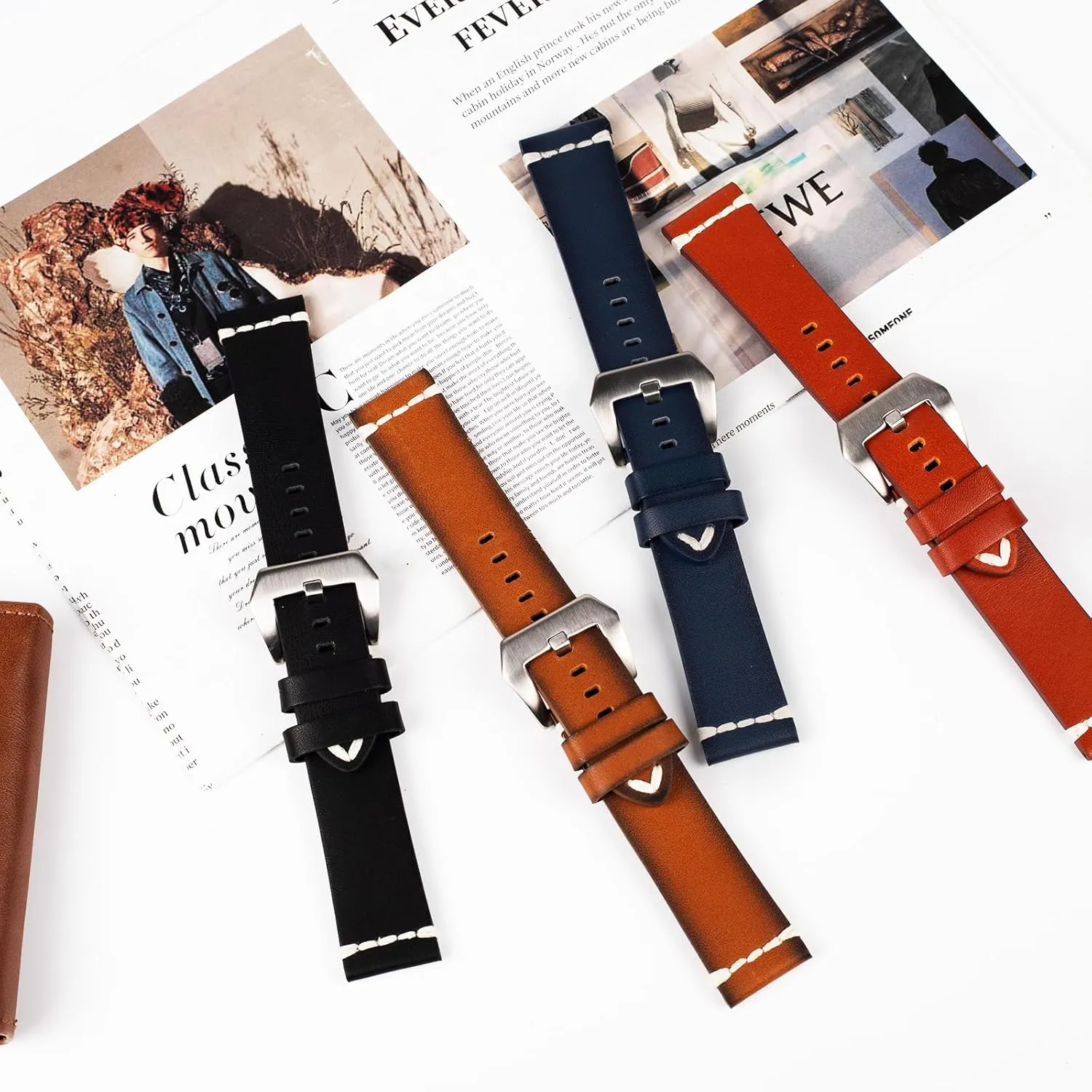 Men's Leather Watch Strap - Genuine Leather Strap with Stainless Steel Buckle and Strap Remover 20mm 22mm 24mm