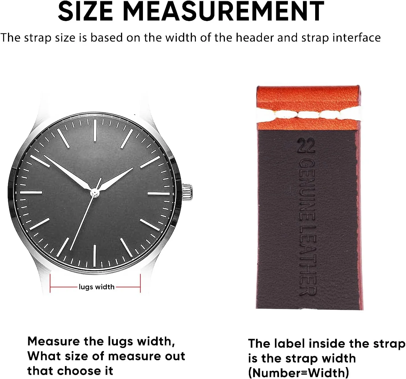 Men's Leather Watch Strap - Genuine Leather Strap with Stainless Steel Buckle and Strap Remover 20mm 22mm 24mm