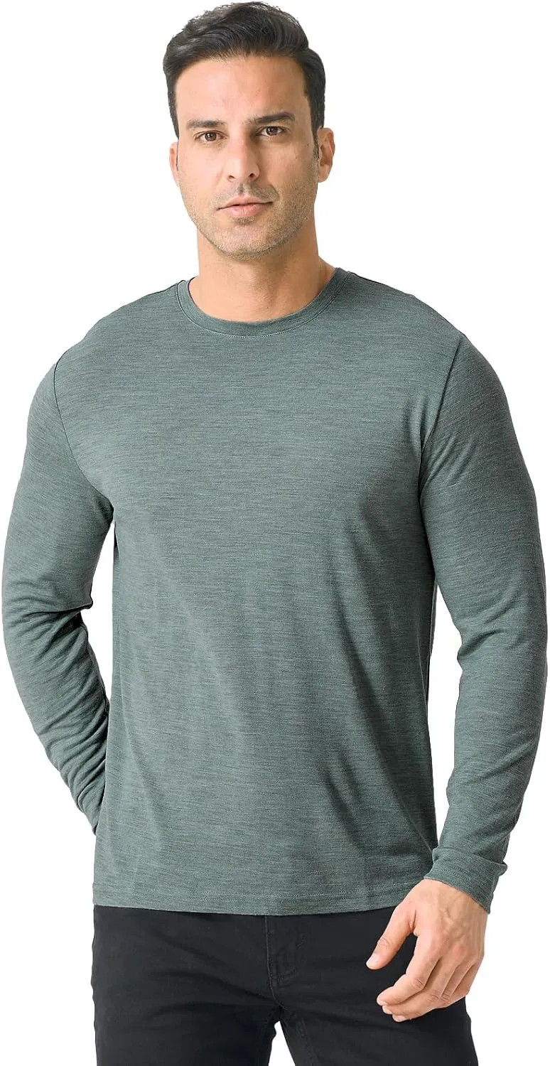 Merino Protect 100% Merino Wool Base Layer Mens Soft Long Sleeve Shirts Odor Resistance Thermal Underwear for Hunting Hiking