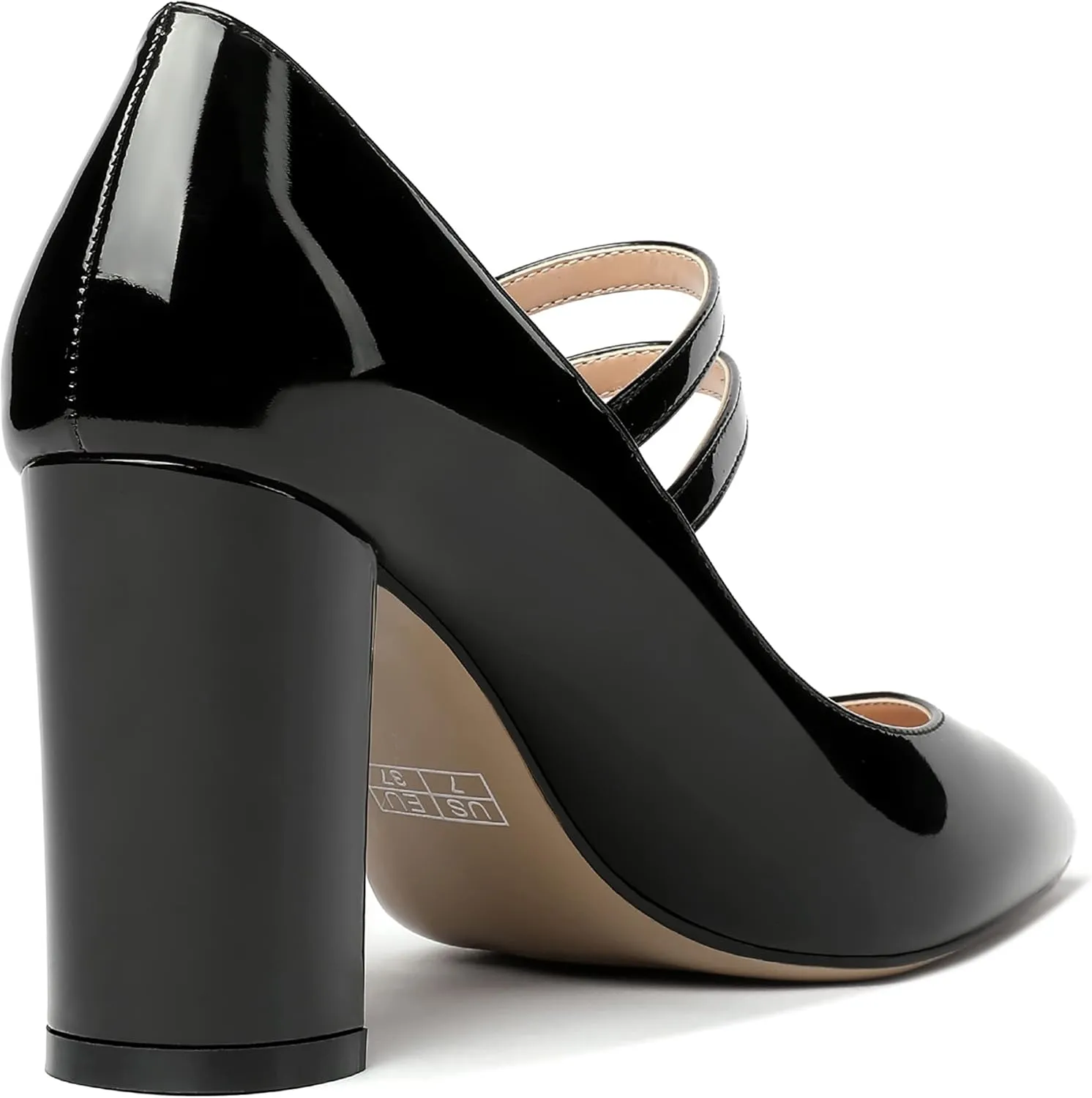 MERRORI Women's Patent Pointed Toe Block Adjustable Strap Buckle Solid Chunky High Heel Pumps Shoes 3.3 Inch