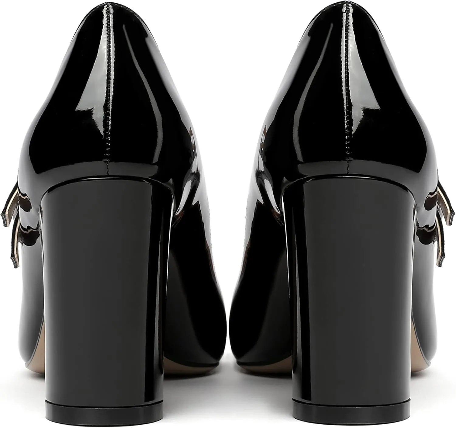 MERRORI Women's Patent Pointed Toe Block Adjustable Strap Buckle Solid Chunky High Heel Pumps Shoes 3.3 Inch