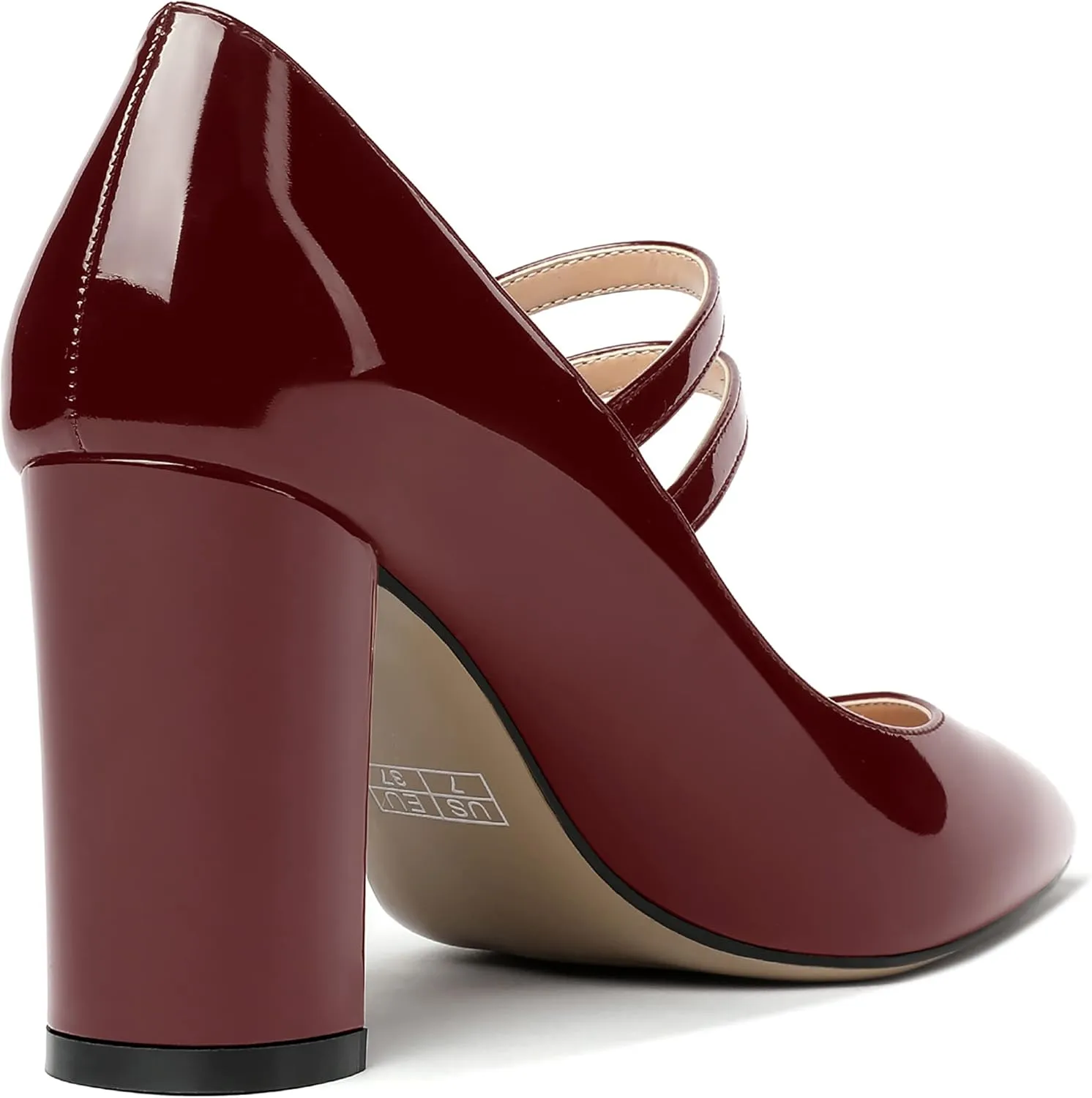 MERRORI Women's Patent Pointed Toe Block Adjustable Strap Buckle Solid Chunky High Heel Pumps Shoes 3.3 Inch