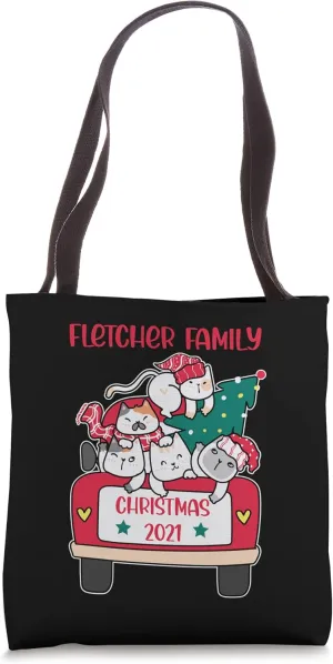 Merry Catmas Christmas truck cat lovers Fletcher Family Tote Bag