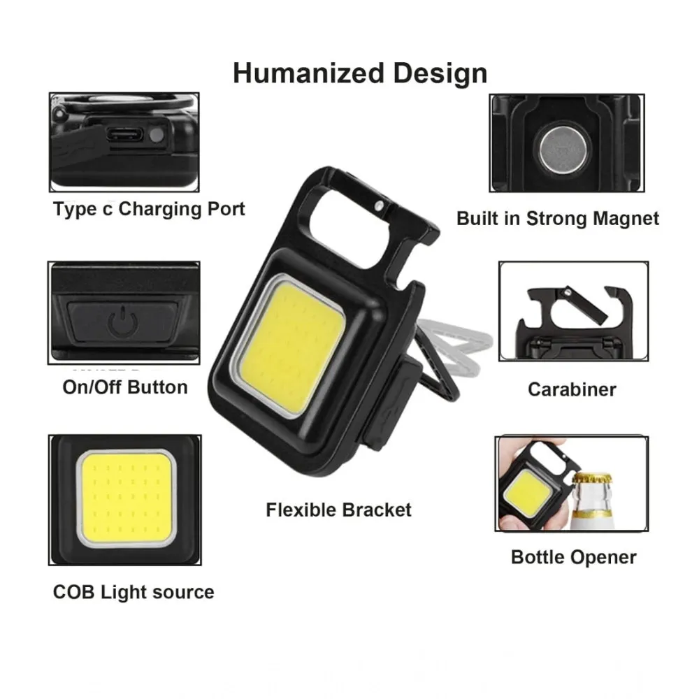 Metal COB Keychain Light,Rechargeable Led Small Flashlight 500 Lumens Brigh Pack of 1 (Black)