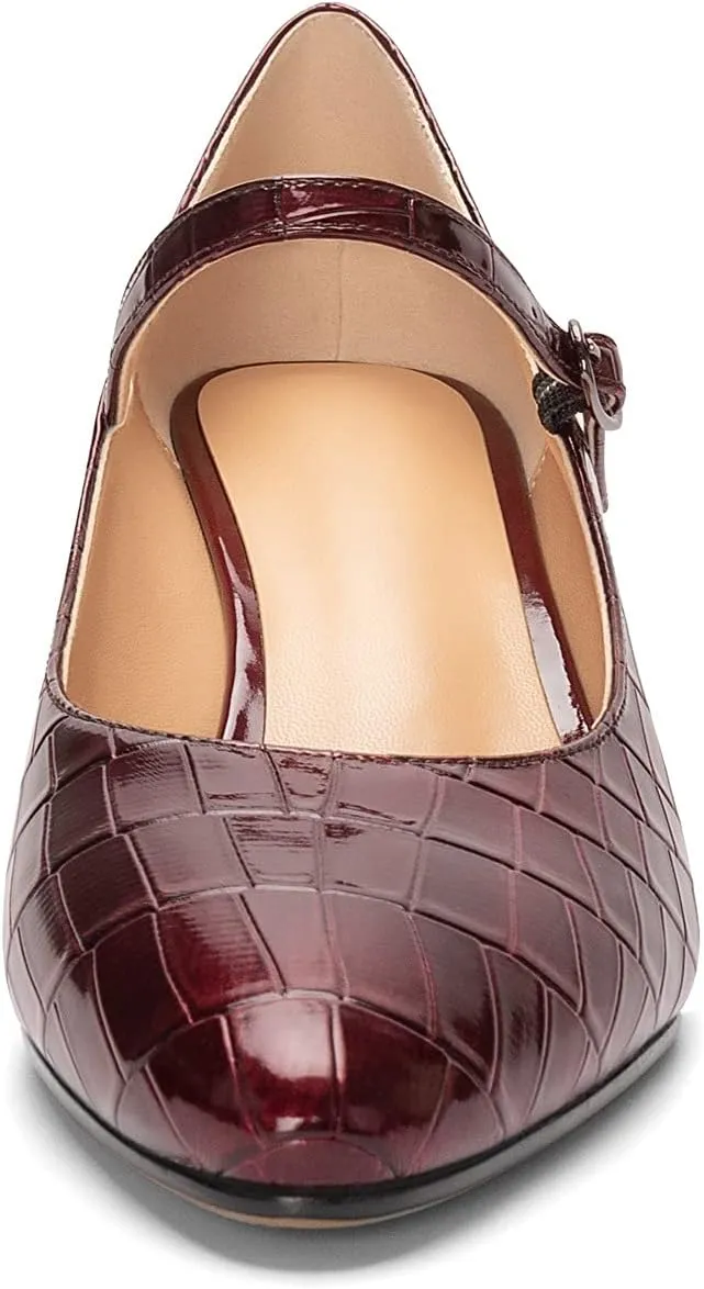 Mettesally Women's Wedge Pumps Pointed Toe Ankle Strap Mid Heel Comfortable Dress Shoes