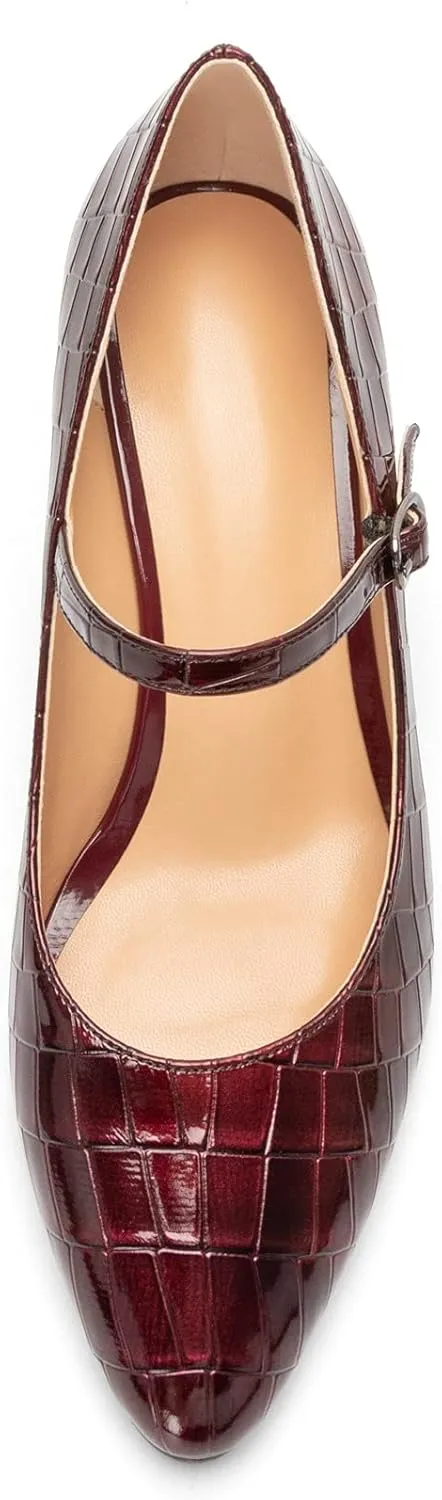 Mettesally Women's Wedge Pumps Pointed Toe Ankle Strap Mid Heel Comfortable Dress Shoes