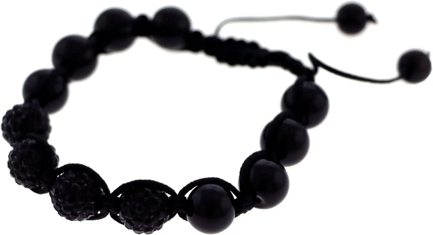 Mi Amore Black Adjustable Strap Bracelet with Black shamballa Bead and Rhinestone Accents 48B9275