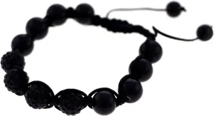 Mi Amore Black Adjustable Strap Bracelet with Black shamballa Bead and Rhinestone Accents 48B9275