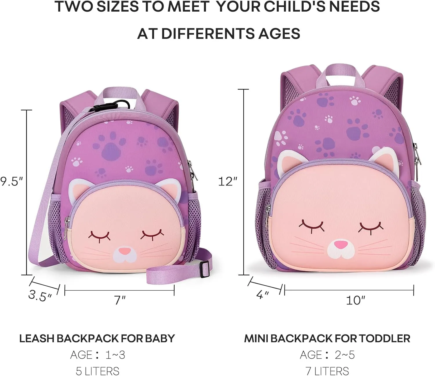 mibasies Backpack Leash for Toddlers 1-3: Baby Backpack with Leash for Boys Girls - Cat Backpack - 9inch Mini