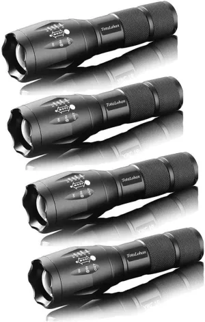 Military Grade 2000 Lumen 5 Mode LED Tactical Flashlight Torch for Hurricane Camping Biking Hiking Home Emergency,4 Pack