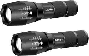 Military Grade Flashlight 2000 Lumen 5 Modes Water Resistant LED Tactical Torch Flash Light,2-Pack