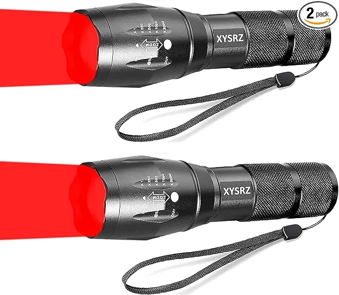 Military Red Light Flashlight Single Mode Zoomable Red Torch Light Red Flashlight for Hunting Astronomy Night Observation, 2 Pack