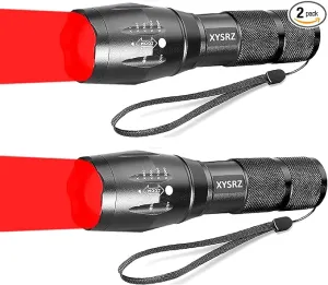 Military Red Light Flashlight Single Mode Zoomable Red Torch Light Red Flashlight for Hunting Astronomy Night Observation, 2 Pack