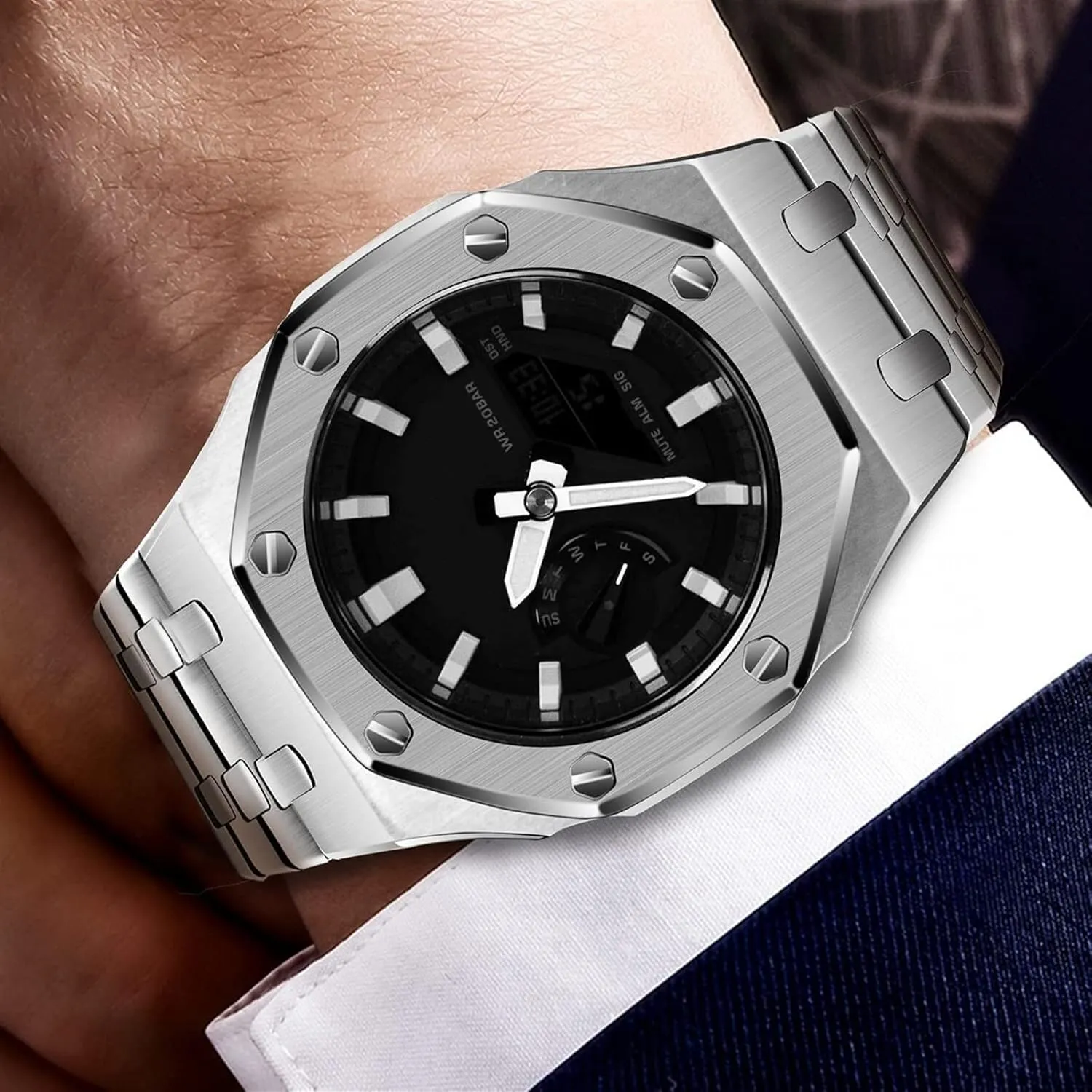 Mini Casioak Mod Kit All Metal Watch Bezel Strap Replacement Accessories For-7AJF Watch Strap