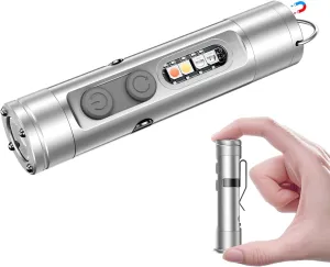 Mini Flashlight, 500 Lumens Rechargeable Keychain Flashlight with Cob Light, Bright Small EDC Pocket Tactical Clip LED Light with Magnetic Base for Home Outdoor Emergency (White).