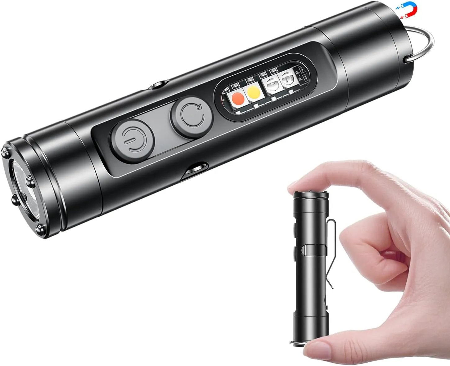 Mini Flashlight, 500 Lumens Rechargeable Keychain Flashlight with Cob Light, Bright Small EDC Pocket Tactical Clip LED Light with Magnetic Base for Home Outdoor Emergency.