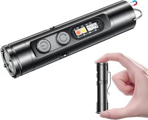 Mini Flashlight, 500 Lumens Rechargeable Keychain Flashlight with Cob Light, Bright Small EDC Pocket Tactical Clip LED Light with Magnetic Base for Home Outdoor Emergency.