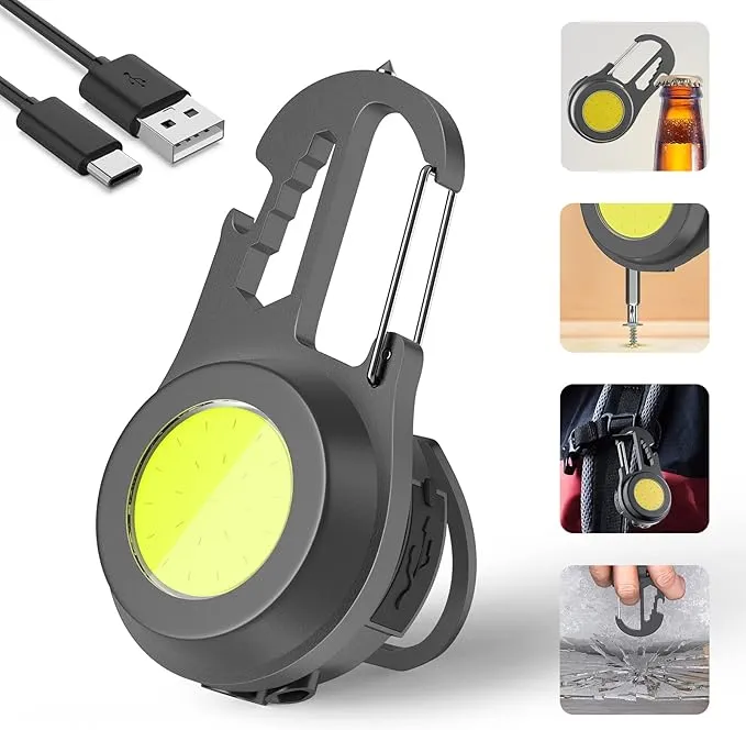 Mini Flashlight, Rechargeable, Portable, Waterproof, 800 Lumen, 4 Light Modes, Magnetic, Keychain, LED, Gray