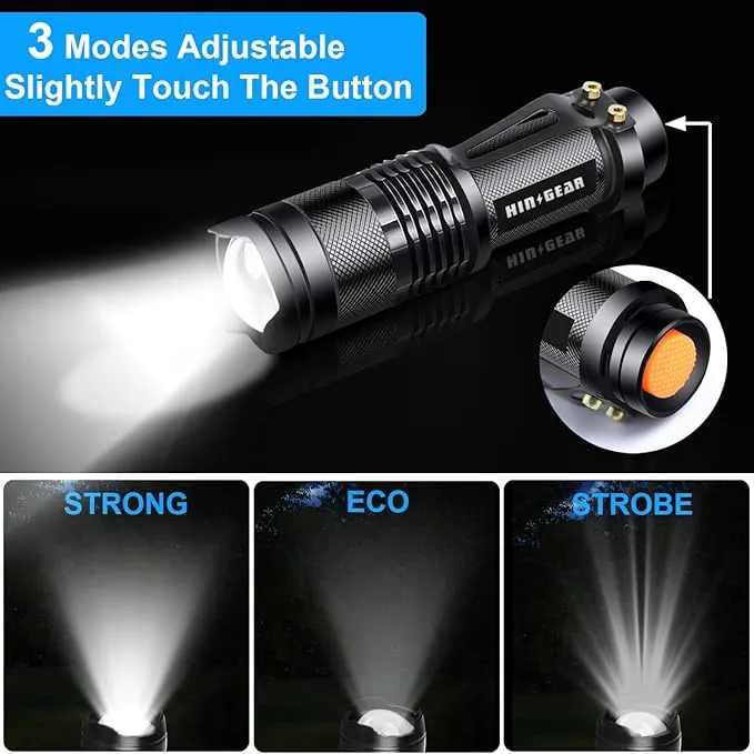 Mini Flashlights 4 Pack, Super Bright LED Tactical Flashlight with Clip, Aluminum, 3 Modes, Zoomable, Waterproof - Best EDC Flash Light for Gift, Hiking, Camping, Emergency Use