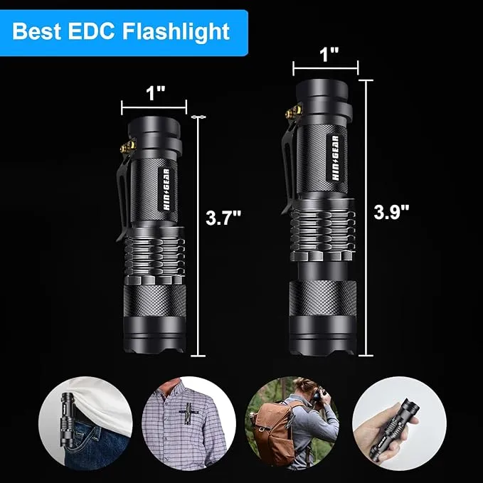 Mini Flashlights 4 Pack, Super Bright LED Tactical Flashlight with Clip, Aluminum, 3 Modes, Zoomable, Waterproof - Best EDC Flash Light for Gift, Hiking, Camping, Emergency Use
