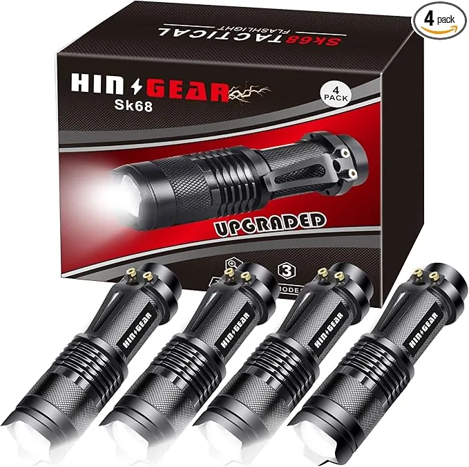 Mini Flashlights 4 Pack, Super Bright LED Tactical Flashlight with Clip, Aluminum, 3 Modes, Zoomable, Waterproof - Best EDC Flash Light for Gift, Hiking, Camping, Emergency Use