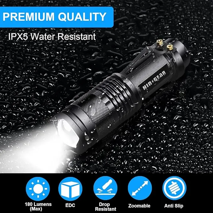 Mini Flashlights 4 Pack, Super Bright LED Tactical Flashlight with Clip, Aluminum, 3 Modes, Zoomable, Waterproof - Best EDC Flash Light for Gift, Hiking, Camping, Emergency Use