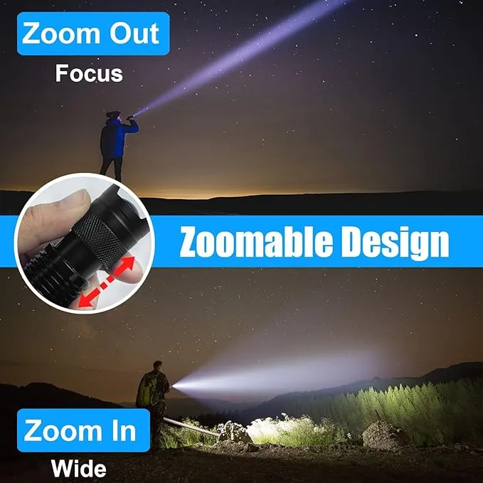 Mini Flashlights 4 Pack, Super Bright LED Tactical Flashlight with Clip, Aluminum, 3 Modes, Zoomable, Waterproof - Best EDC Flash Light for Gift, Hiking, Camping, Emergency Use
