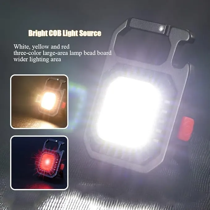 Mini LED Flashlight COB Rechargeable Keychain with 7 Light Modes Portable Pocket Light 500 Lumens Max with Folding Bracket Bottle Opener for Fishing Walking Camping (Type-1)