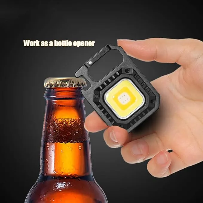 Mini LED Flashlight COB Rechargeable Keychain with 7 Light Modes Portable Pocket Light 500 Lumens Max with Folding Bracket Bottle Opener for Fishing Walking Camping (Type-1)