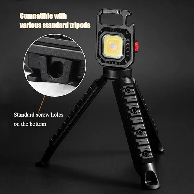 Mini LED Flashlight COB Rechargeable Keychain with 7 Light Modes Portable Pocket Light 500 Lumens Max with Folding Bracket Bottle Opener for Fishing Walking Camping (Type-1)