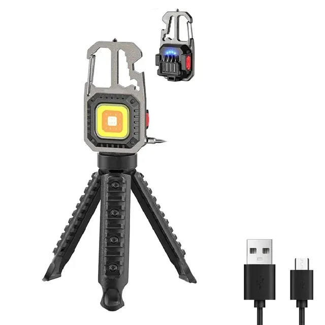Mini LED Keychain Flashlight with Window Hammer, Bottle Opener, COB Work Light for Camping and Emergency Lighting