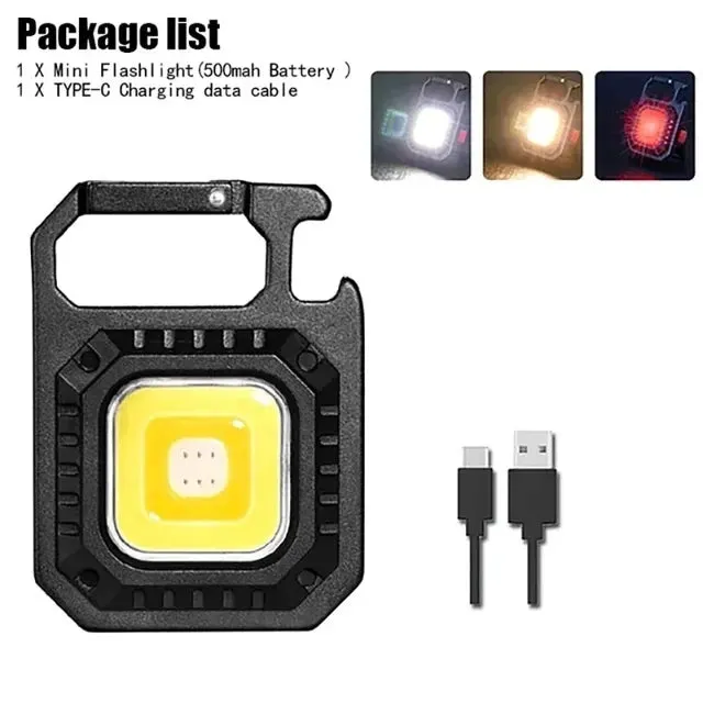 Mini LED Keychain Flashlight with Window Hammer, Bottle Opener, COB Work Light for Camping and Emergency Lighting