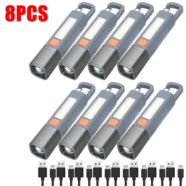 Mini LED Torch Flashlight 1-10pcs, Zoomable, Waterproof, COB Side Lights, for Outdoor Fishing, Hunting, Camping