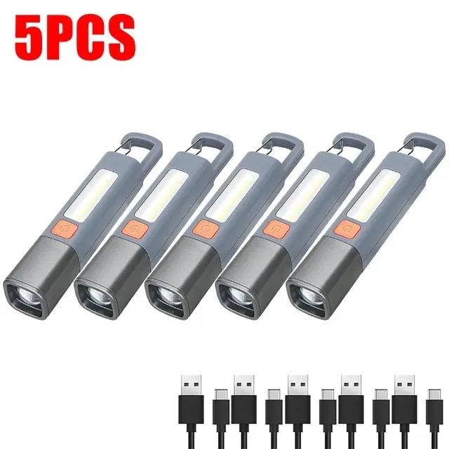 Mini LED Torch Flashlight 1-10pcs, Zoomable, Waterproof, COB Side Lights, for Outdoor Fishing, Hunting, Camping