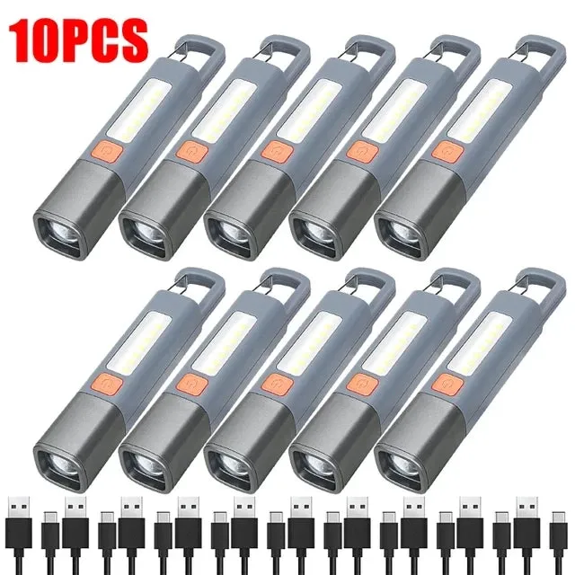 Mini LED Torch Flashlight 1-10pcs, Zoomable, Waterproof, COB Side Lights, for Outdoor Fishing, Hunting, Camping
