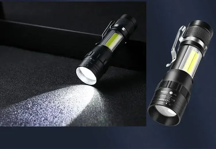 Mini USB Rechargeable LED Flashlight - COB XPE, Zoomable, 3 Modes, Built-in Battery, Outdoor Camping Emergency Torch